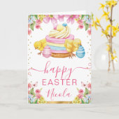 水彩チクスケーキ春ハッピーイースター カード (黄色い花)