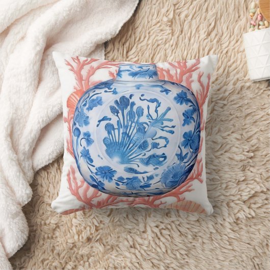 水彩チノイスリージンジャージャー瓶と珊瑚 クッション (ブランケット)