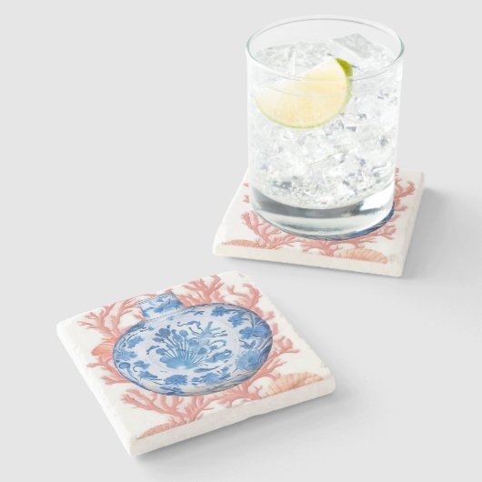 水彩チノイスリージンジャージャー瓶と珊瑚 ストーンコースター (横)