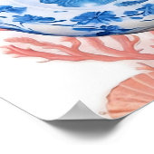 水彩チノイスリージンジャージャー瓶と珊瑚 ポスター (角)