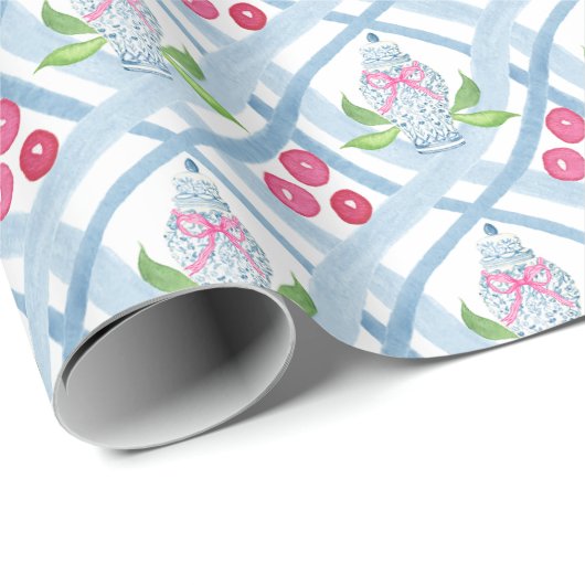 水彩チノイスリーブルーとピンクジンジャージャー ラッピングペーパー (ロールコーナー)