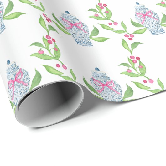 水彩チノイスリーブルーとピンクジンジャージャー ラッピングペーパー (ロールコーナー)