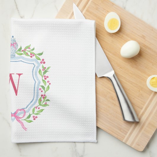 水彩チノワセリージンジャージャーブモノグラムクレスト キッチンタオル (四つ折り)