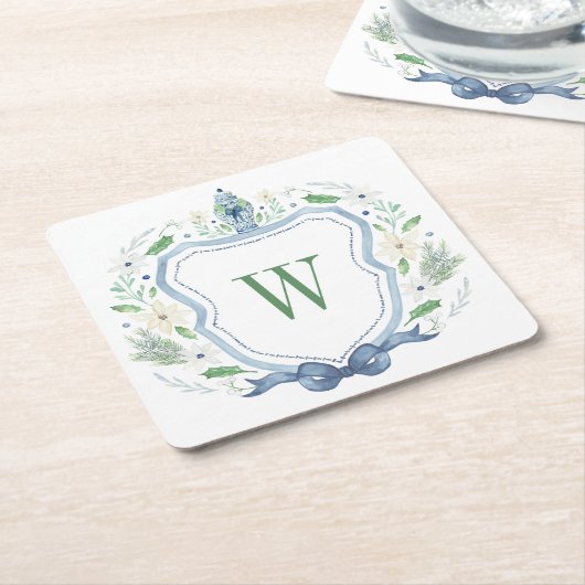 水彩チノワセリージンジャージャーブモノグラムクレスト スクエアペーパーコースター (アングル)