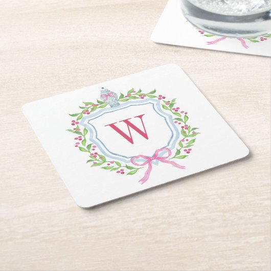 水彩チノワセリージンジャージャーブモノグラムクレスト スクエアペーパーコースター (アングル)