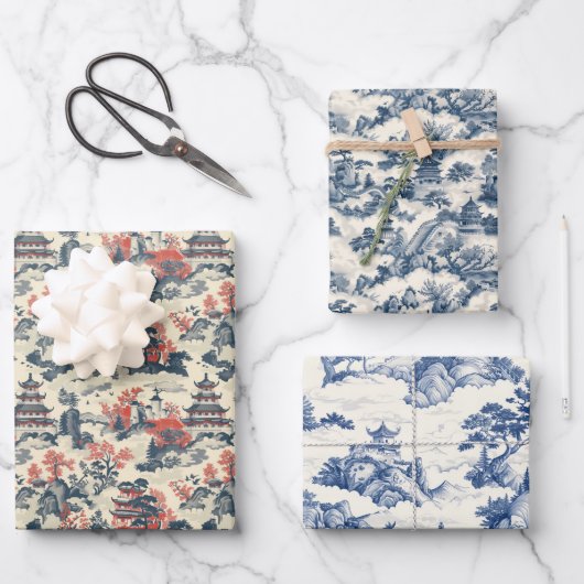 水彩チノワセリーネイビーブルー中国城 ラッピングペーパーシート (正面)
