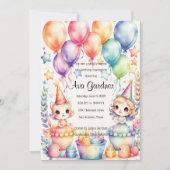 水彩チビ(小さくかわいく書いた感じ)誕生日 招待状 (正面)