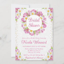 水彩チューリップとダフォジルブライダルシャワー 招待状