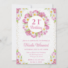 水彩チューリップとダフォジル誕生日 招待状