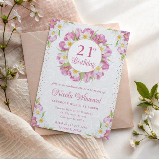 水彩チューリップとダフォジル誕生日 招待状