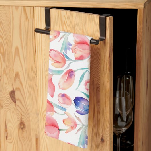 水彩チューリップパターンキッチンタオル キッチンタオル (三つ折り)