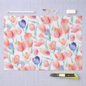 水彩チューリップパターンティッシュペーパー 薄葉紙 (クラフト)