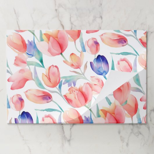 水彩チューリップパターン大きなティアウェイランチョンマット ペーパーパッド