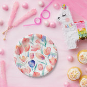 水彩チューリップパターン紙プレート ペーパープレート (パーティー)