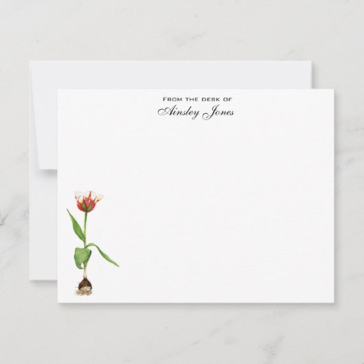 水彩チューリップパーソナライズされたフラット サンキューカード (正面)