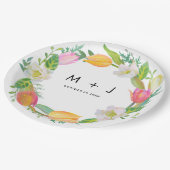 水彩チューリップピンクと白結婚の応援 ペーパープレート (アングル)