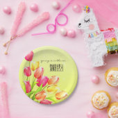 水彩チューリップブーケモノグラム ペーパープレート (パーティー)