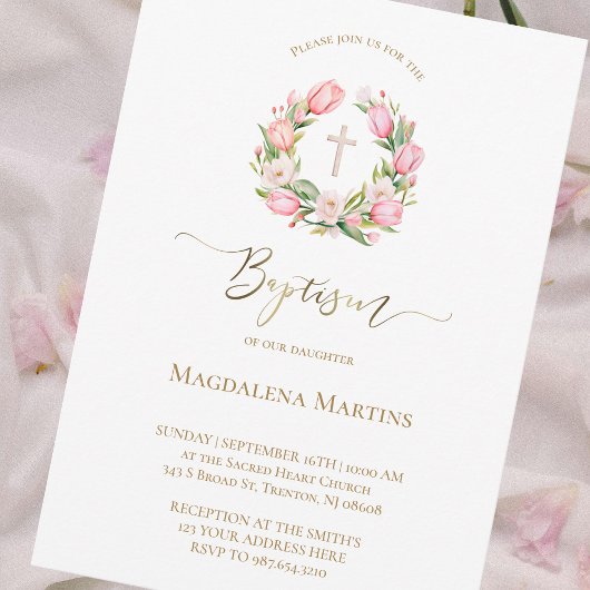 水彩チューリップリース | バプテスマ招待状 招待状