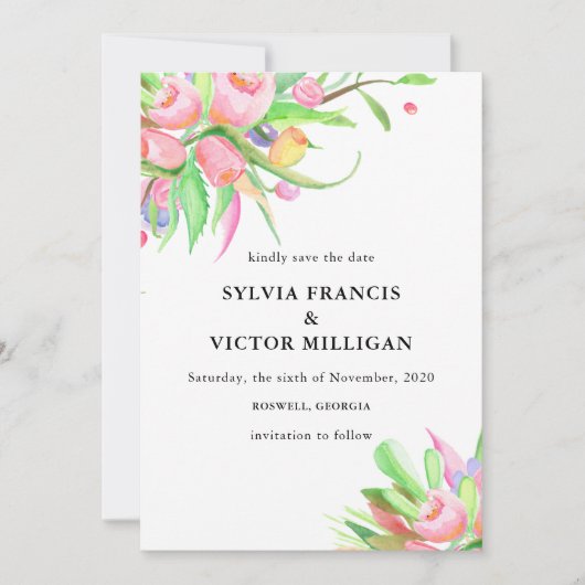 水彩チューリップ日付を保存 セーブザデート (正面)