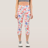 水彩チューリップ模様ハイウェストキャプリス カプリレギンス (正面)