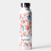 水彩チューリップ模様個人用ウォーターボトル ウォーターボトル (左面)