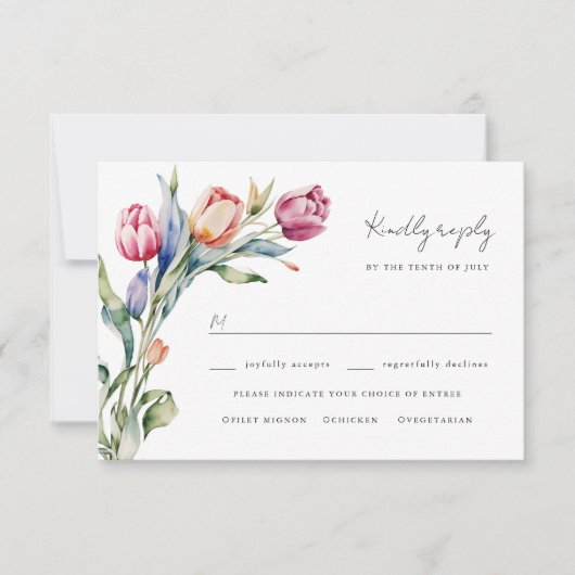 水彩チューリップ結婚式の出欠 出欠カード (正面)