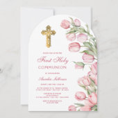 水彩チューリップArch First Communion 招待状 (正面)