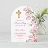 水彩チューリップArch First Communion 招待状 (スタンド正面)