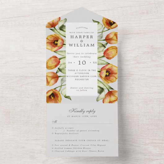 水彩チューリップrsvp attached 結婚. オールインワン招待状 (内側)