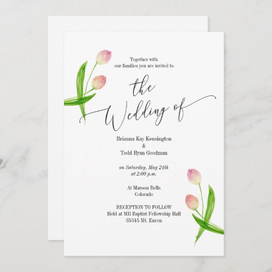 水彩チューリミニマルップ結婚式招待状 招待状 (正面/裏面)