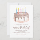 水彩チョコレートお誕生日ケーキパーティー 招待状 (正面)