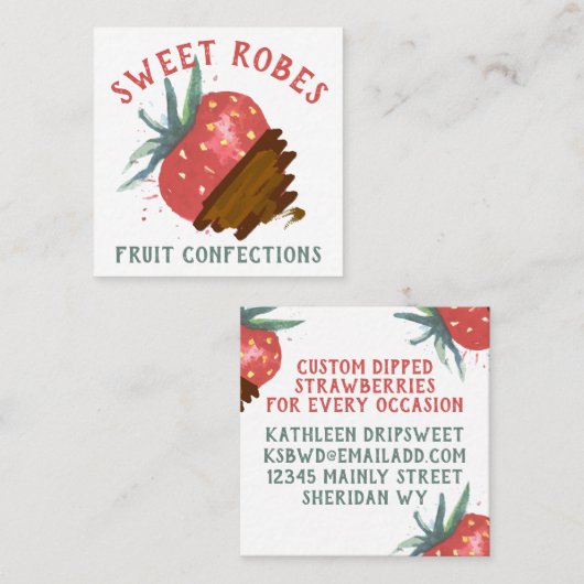 水彩チョコレートで覆われたイチゴの菓子 スクエア名刺 (正面/裏面)