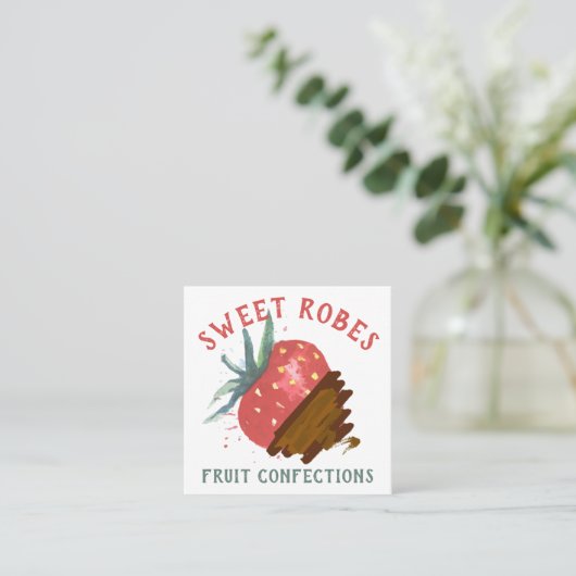 水彩チョコレートで覆われたイチゴの菓子 スクエア名刺 (スタンド正面)