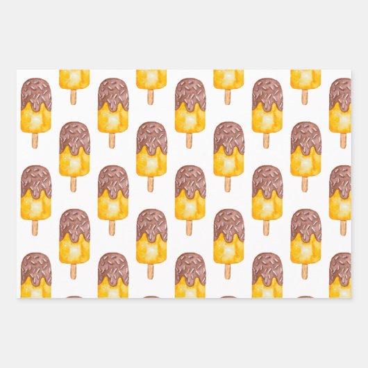 水彩チョコレートファッジポプシクルシェブロンストライプ ラッピングペーパーシート (正面)