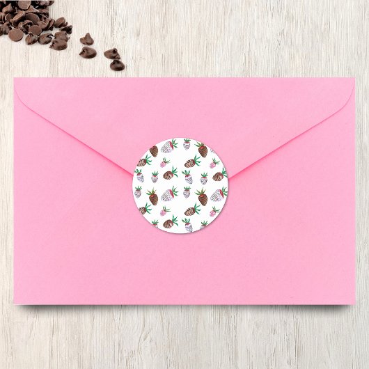 水彩チョコレート被覆イチゴのシール ラウンドシール