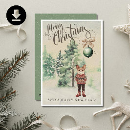 水彩チワワ犬チー レトロ ヴィンテージ シーズンカード