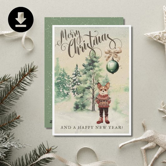 水彩チワワ犬チー レトロ ヴィンテージ シーズンカード