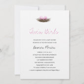 水彩ツインガールズバードズネストベビーシャワー 招待状 (正面)