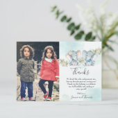 水彩ツインボーイガールエレファント誕生日写真 サンキューカード (スタンド正面)