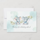 水彩ツインボーイガールエレファント誕生日写真 サンキューカード (裏面)