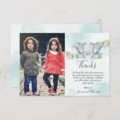 水彩ツインボーイガールエレファント誕生日写真 サンキューカード (正面/裏面)