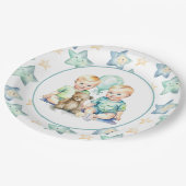 水彩ツインボーイズ赤ちゃんシャワー ペーパープレート (アングル)