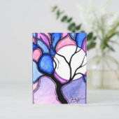 水彩ツリーと月 – 青とピンク ポストカード (スタンド正面)