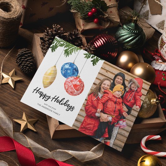 水彩ツリーオーナメントフォトクリスマス シーズンカード