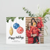 水彩ツリーオーナメントフォトクリスマス シーズンカード (スタンド正面)