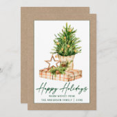 水彩ツリークラフト書道グリーンインクスクリプト シーズンカード (正面/裏面)