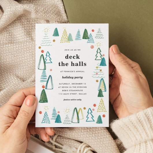 水彩ツリーズクリスマスパーティの招待状 招待状