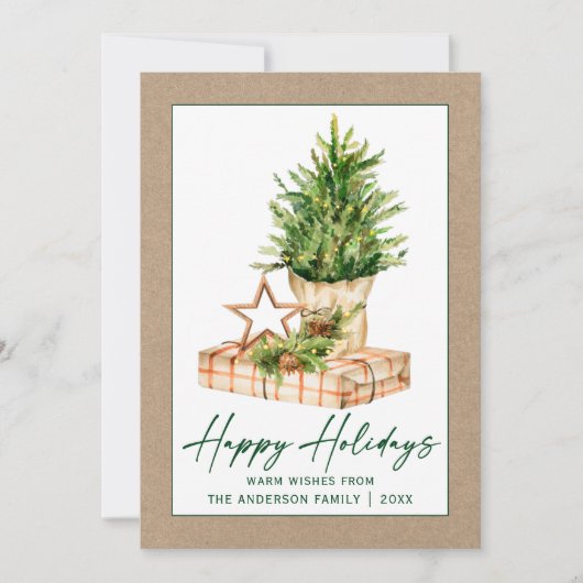 水彩ツリー書道インククラフトミニマリスト シーズンカード (正面)