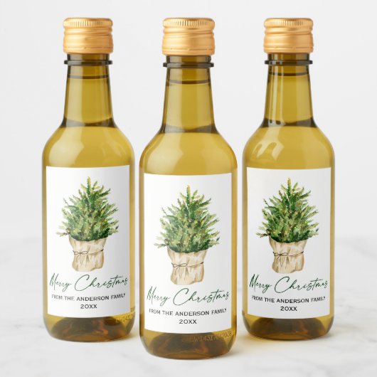 水彩ツリー書道インクスクリプトミニマリスト ワインラベル (ボトル)