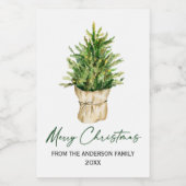 水彩ツリー書道インクスクリプトミニマリスト ワインラベル (シングルラベル)